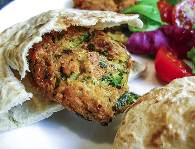 A lovely falafel can be a healthy choice provided is is well drained before serving 