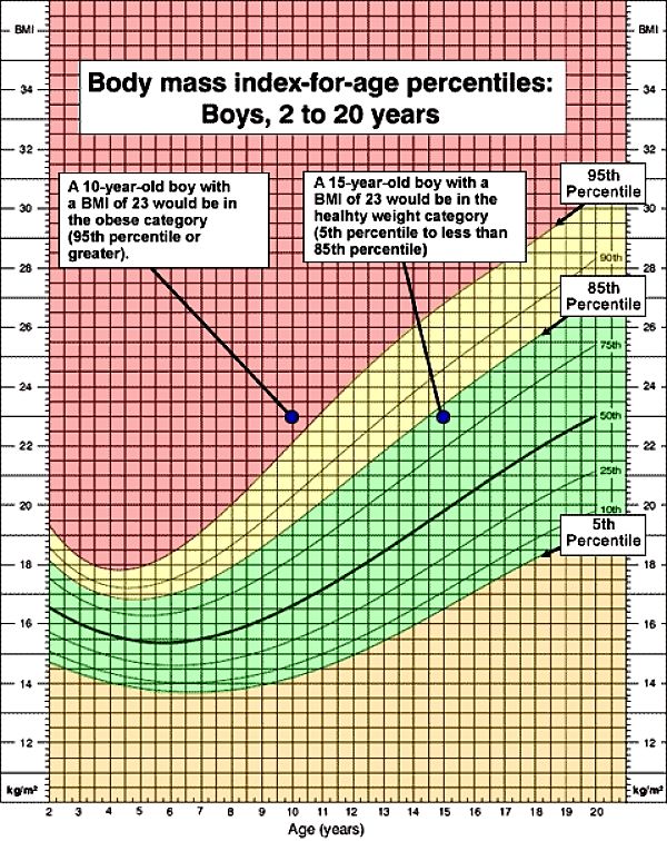BMI Index for Boys in Age percentiles