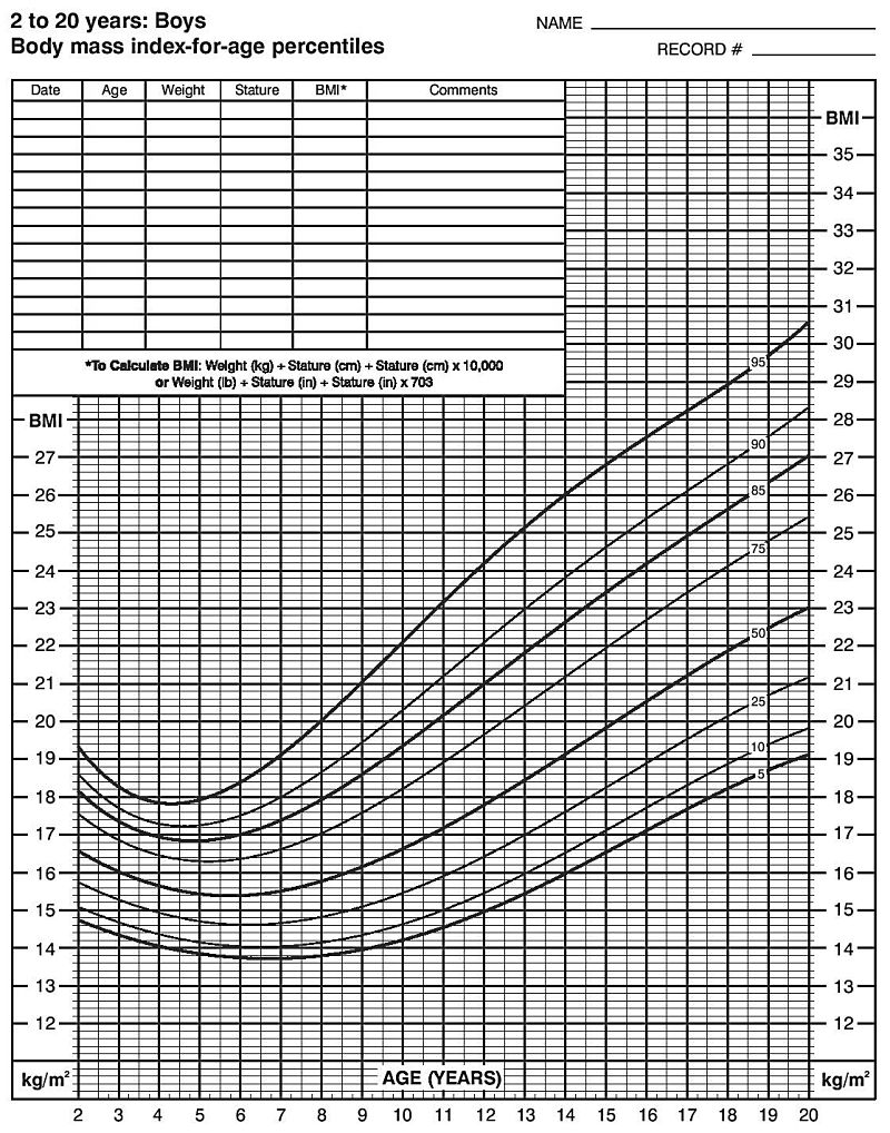 BMI Index chart for Boys for tracking purposes